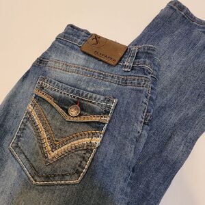 Flypaper Jeans Mens 34x31 Bootcut Mid Rise Embroidered Medium Wash Denim Blue